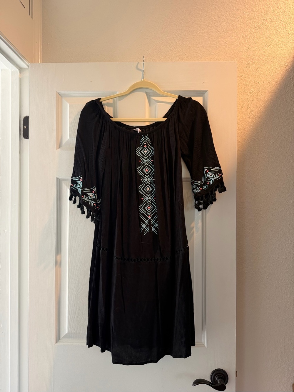 Xhilaration Black Mini Dress with turquoise Embroidery